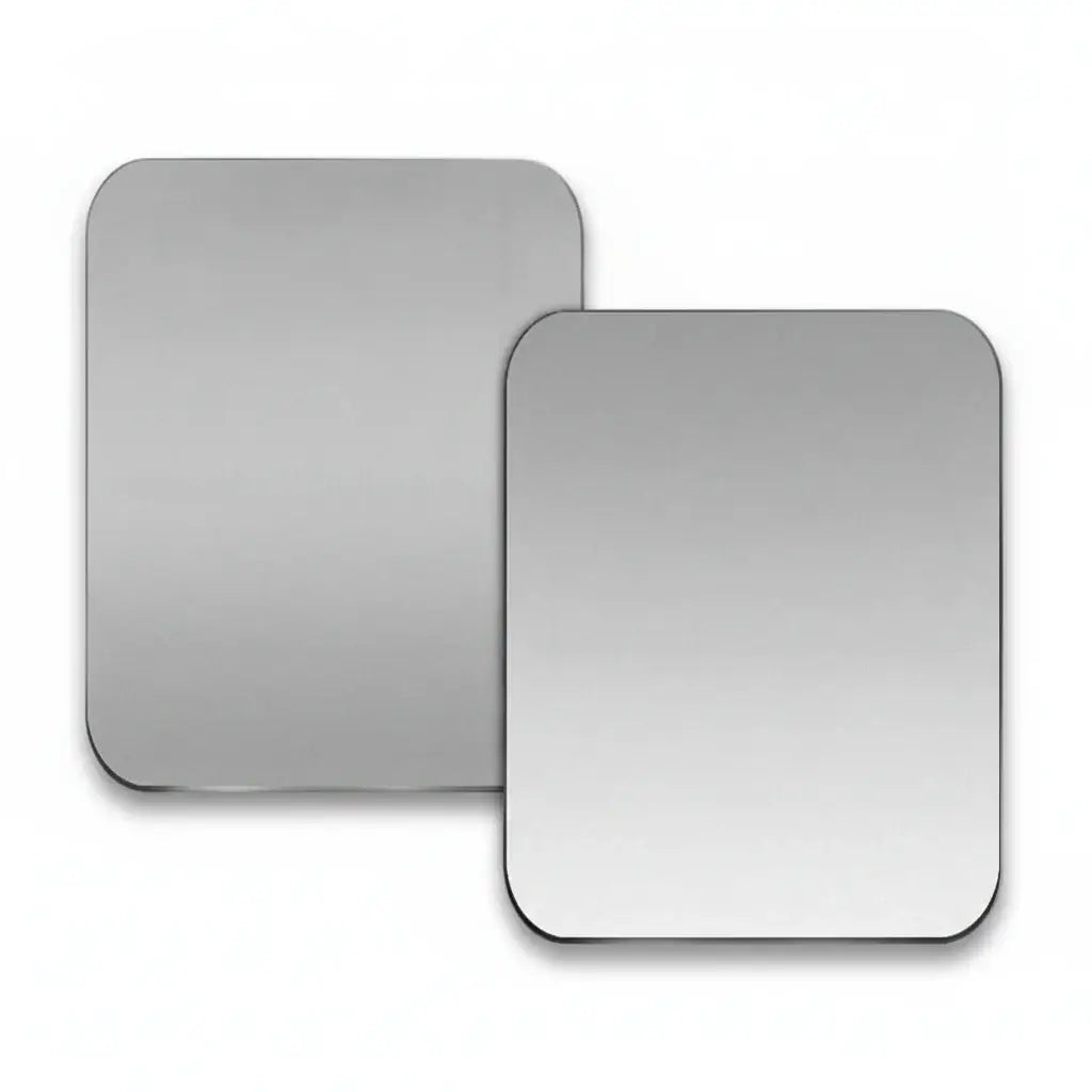 Set of metal mounting plates for Magnetic Car Phone Holder, including various shapes and sizes for universal compatibility.
