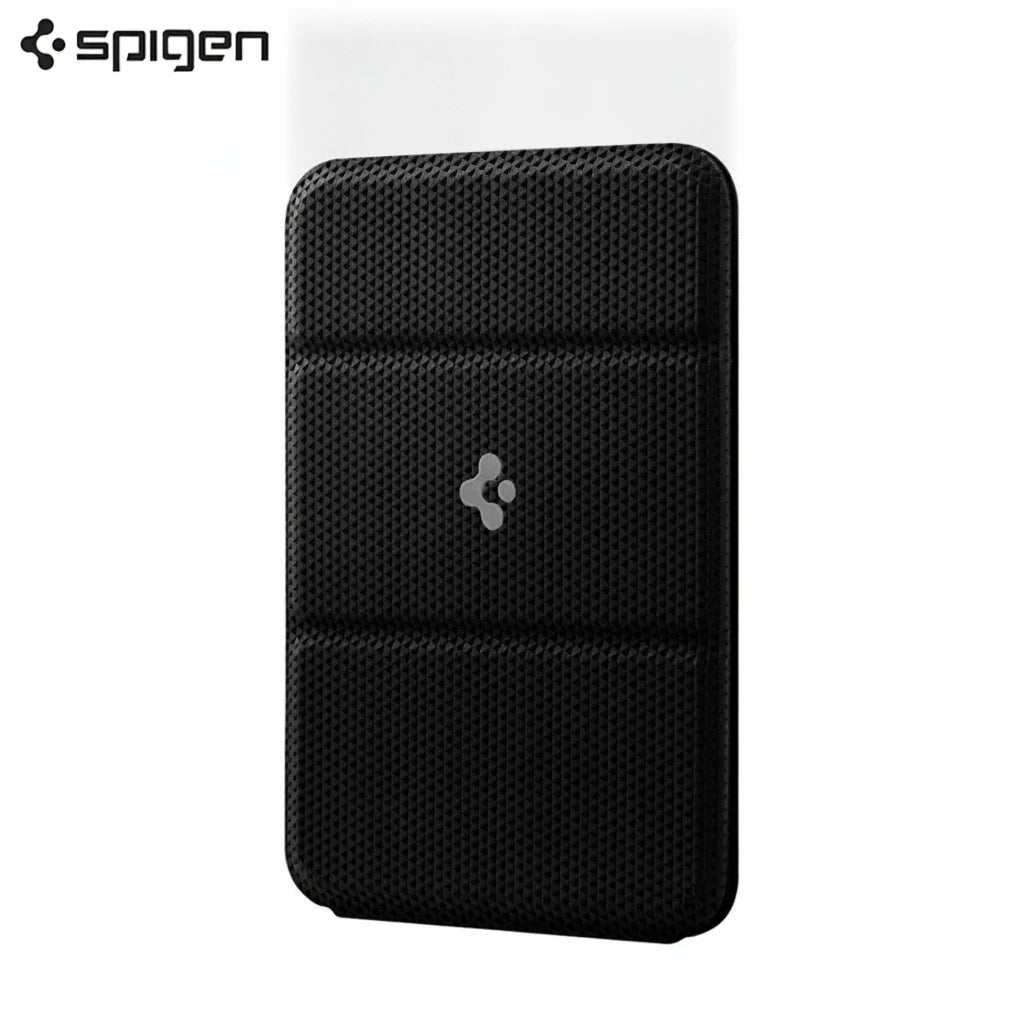 Spigen MagSafe Card Holder in black for carrying cards, designed for compatibility with iPhone.