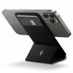  Spigen MagSafe Card Holder in black for carrying cards, designed for compatibility with iPhone.
