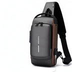 Anti-Theft USB Charging Chest Bag with Security Lock featuring a modern design and USB charging capability.