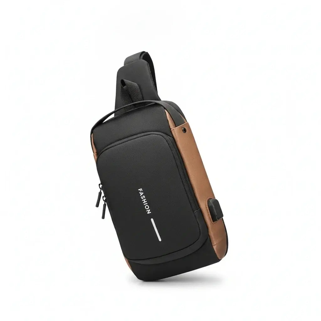  Anti-Theft USB Charging Chest Bag with Security Lock featuring a modern design and USB charging capability.