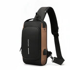  Anti-Theft USB Charging Chest Bag with Security Lock featuring a modern design and USB charging capability.