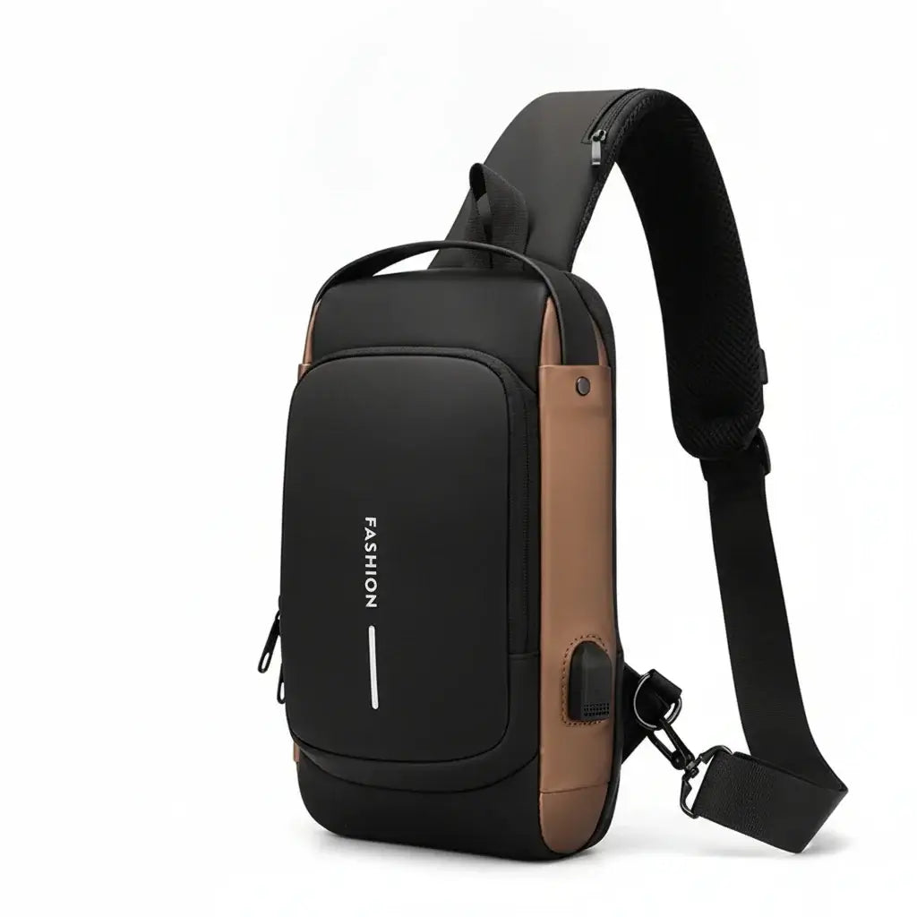  Anti-Theft USB Charging Chest Bag with Security Lock featuring a modern design and USB charging capability.