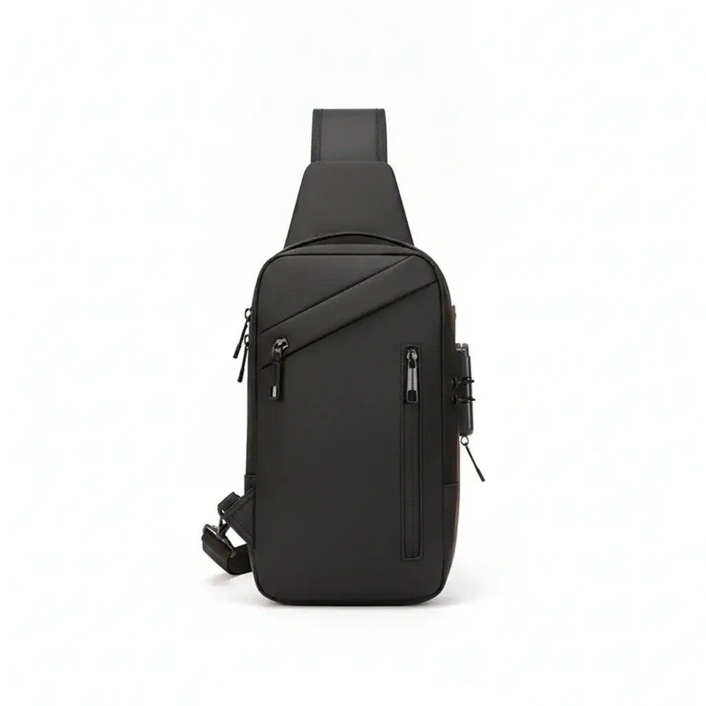  Anti-Theft USB Charging Chest Bag with Security Lock featuring a modern design and USB charging capability.