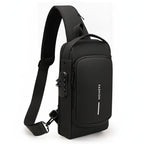  Anti-Theft USB Charging Chest Bag with Security Lock featuring a modern design and USB charging capability.