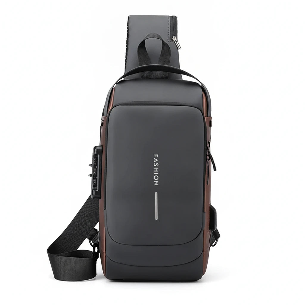  Anti-Theft USB Charging Chest Bag with Security Lock featuring a modern design and USB charging capability.