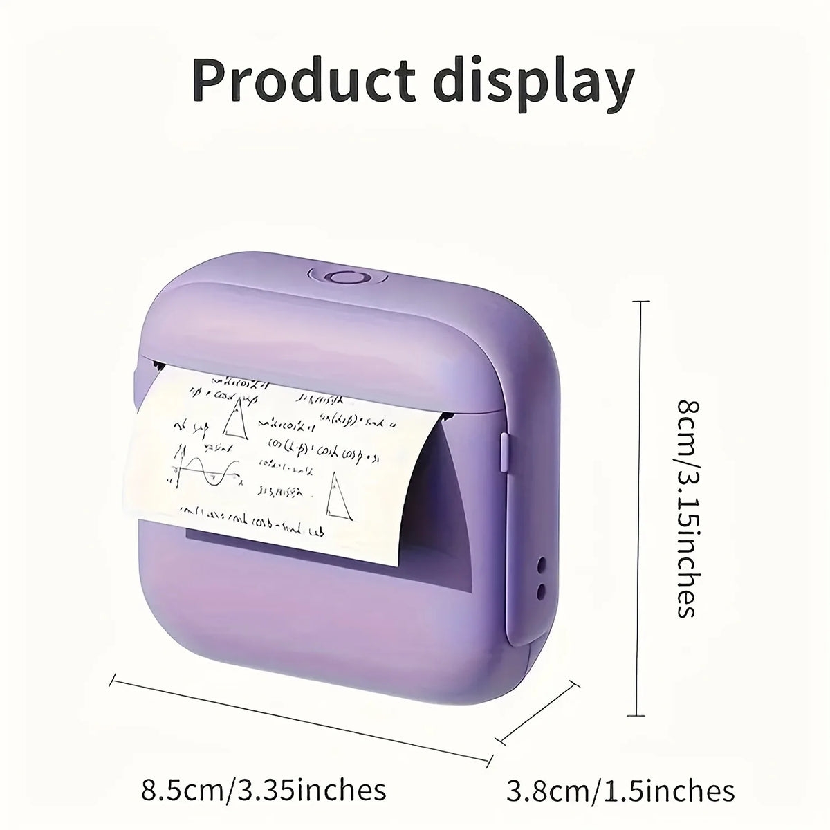 Mini portable printer in various colors surrounded by printed photos showcasing its versatile printing capabilities.